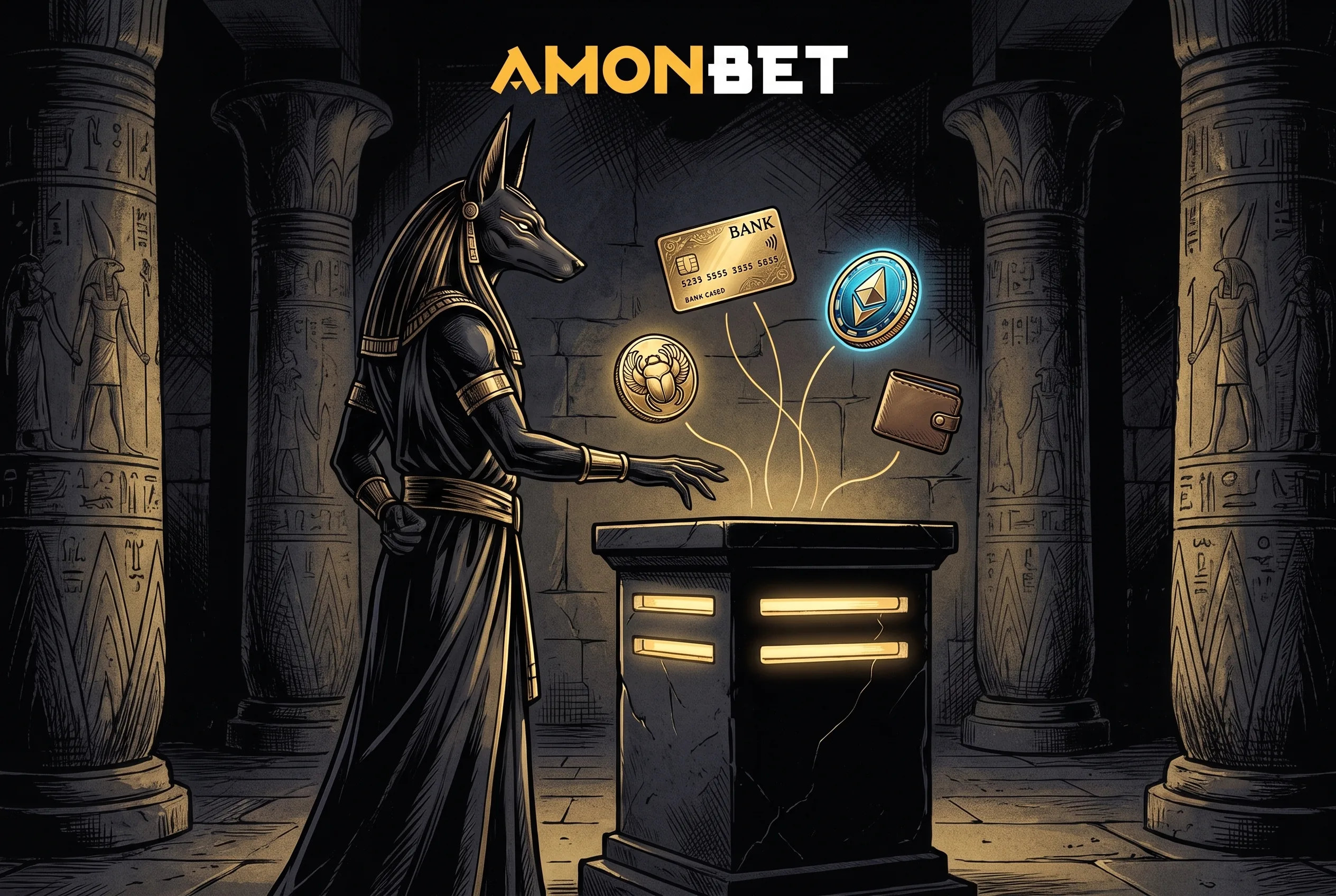 Illustration Amonbet : Anubis et des moyens de paiement