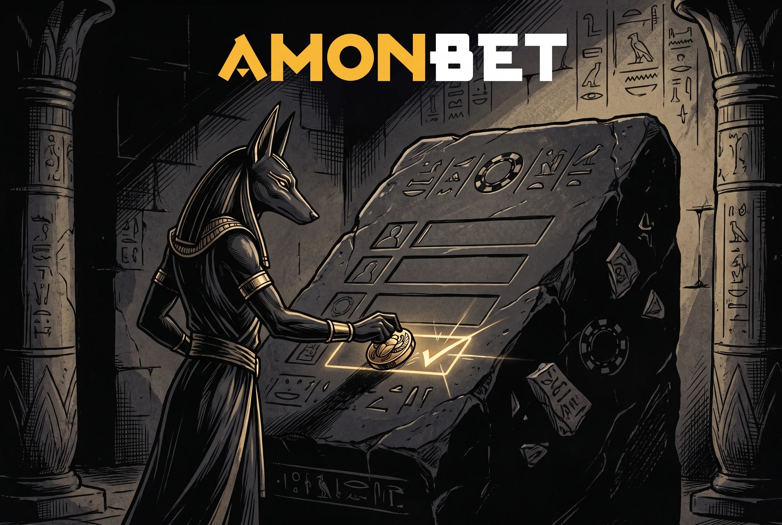 Illustration Amonbet : Anubis devant une tablette de pierre